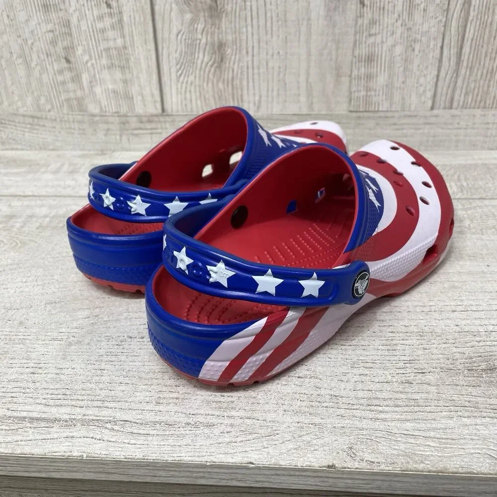 Crocs American Flag Clogs Men 8 Women 10 America Patriotic July 4th Red Blue New - Picture 8 of 10
